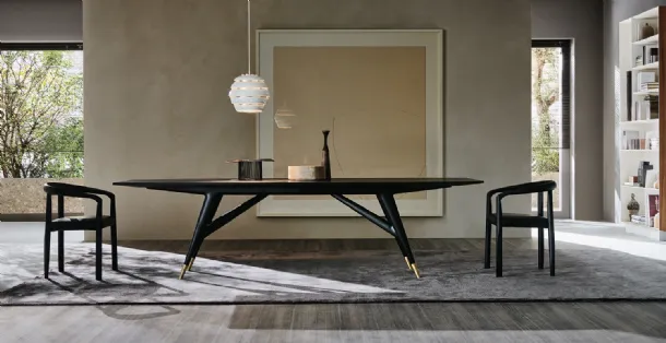 Design table D-859-1 in black-stained Ash wood with brass tips by Molteni & C.