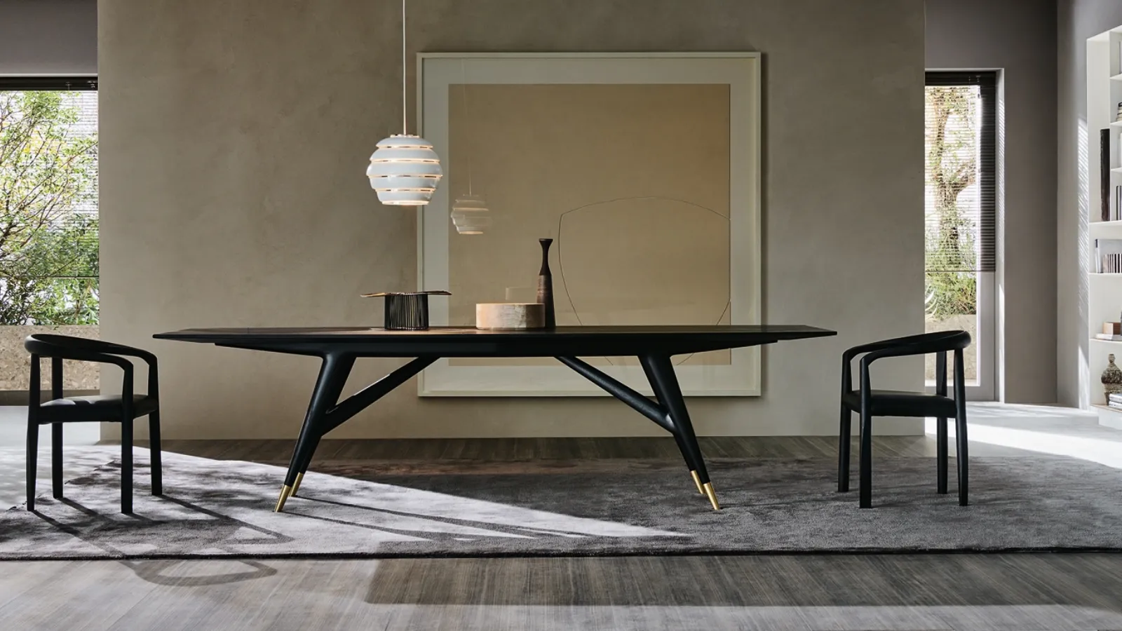 Design table D-859-1 in black-stained Ash wood with brass tips by Molteni & C.