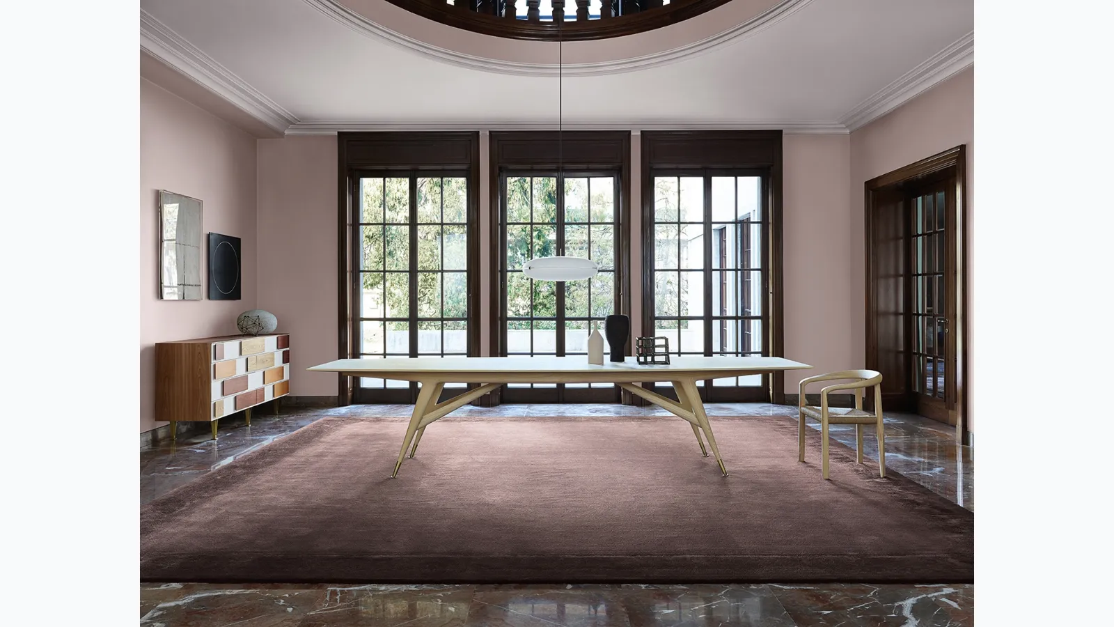 Design table D-859-1 in natural Ash wood with brass feet by Molteni & C.