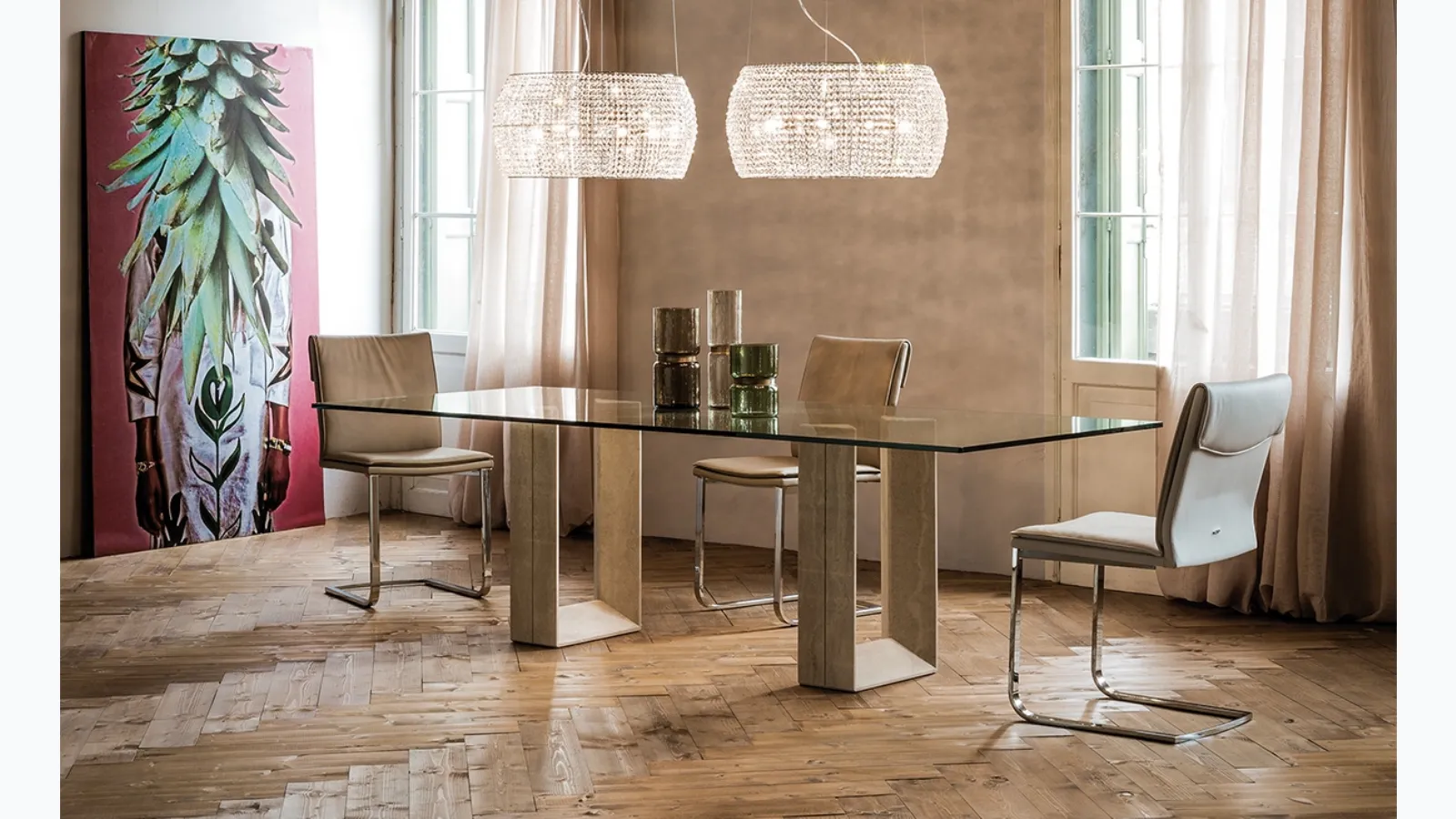 Table with marble base and crystal top Diapason by Cattelan Italia.
