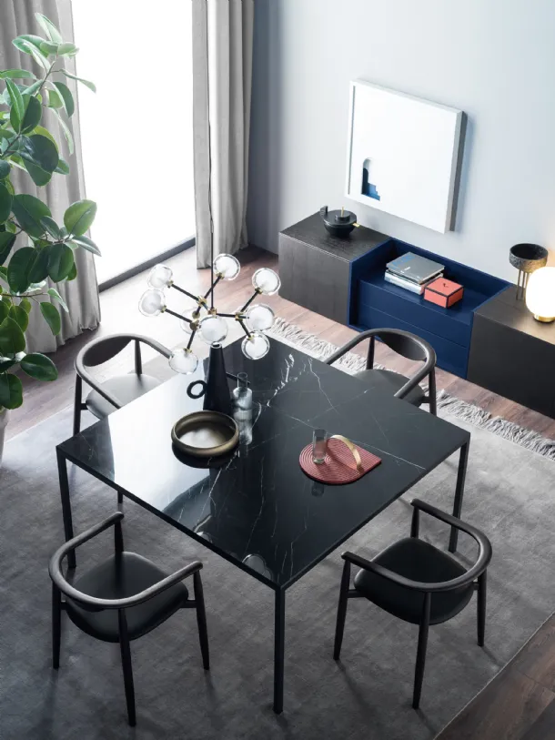 Square table with Light Stone wire by Novamobili.
