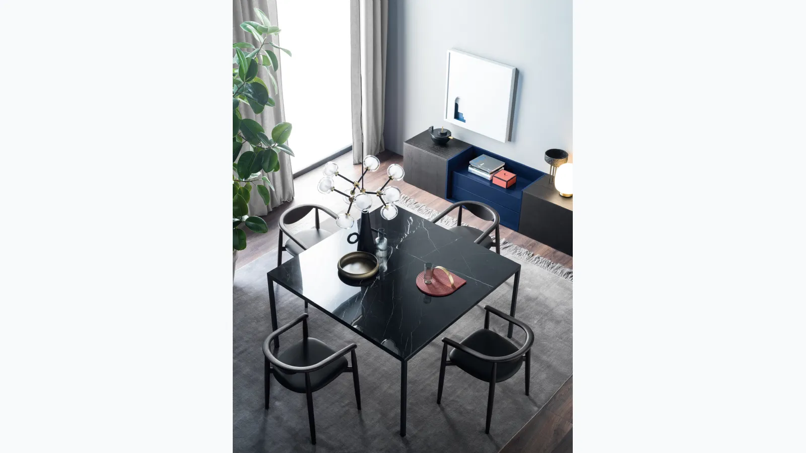 Square table with Light Stone wire by Novamobili.