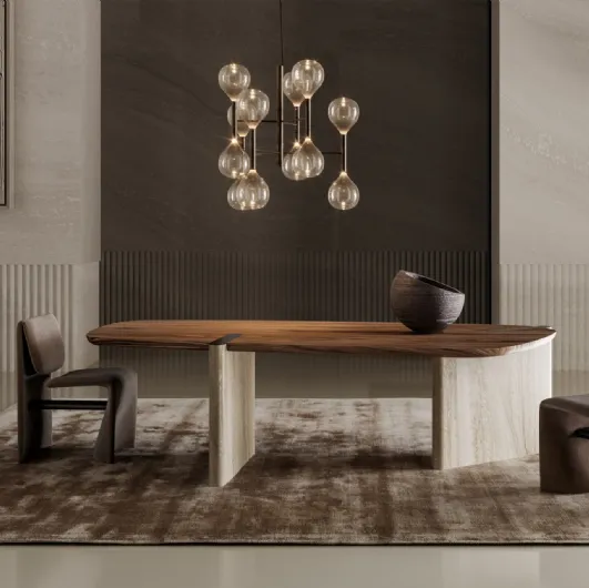 Flatiron table with wooden top and marble base by Bonaldo.