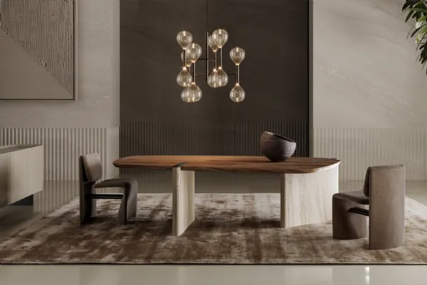 Flatiron table with wooden top and marble base by Bonaldo.