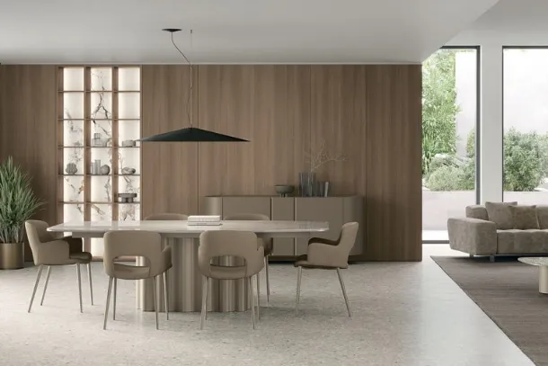 Fortuny table with stoneware top and metal structure by Tomasella.