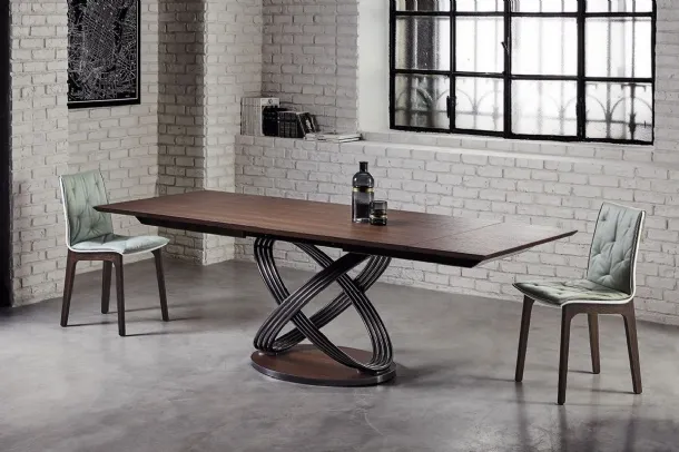 Fusion table with walnut veneer top by Bontempi.
