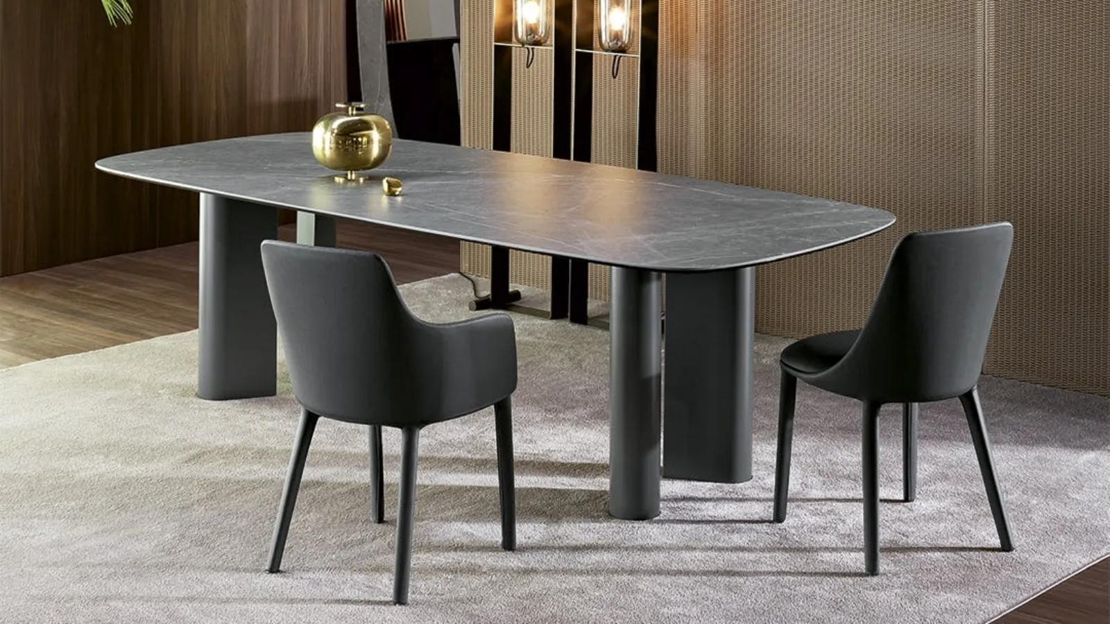 Geometric Table by Bonaldo with ceramic top and metal base.