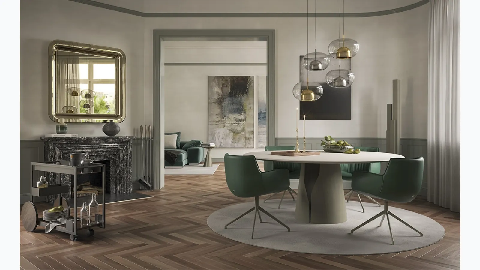 Round table with a clay-spatulated top in Giano Argile by Cattelan Italia.