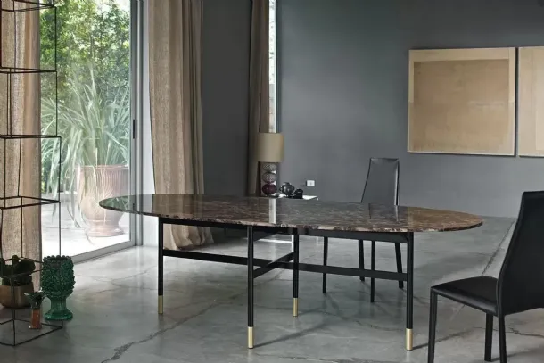 Glamour table with natural marble top and lacquered steel base by Bontempi.