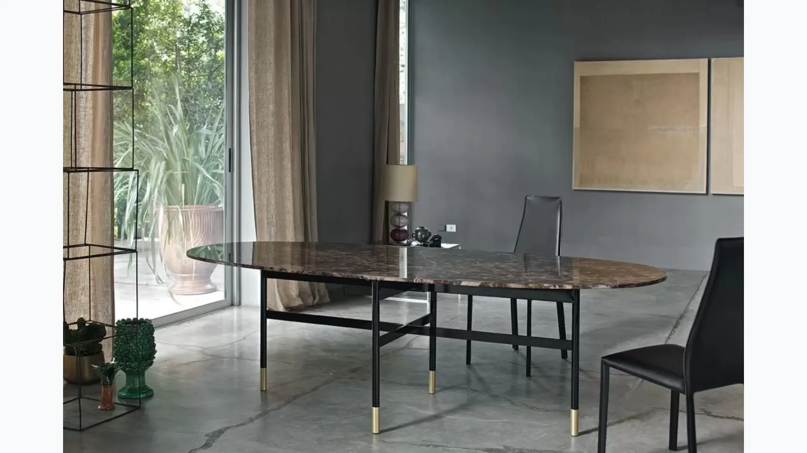 Glamour table with natural marble top and lacquered steel base by Bontempi.
