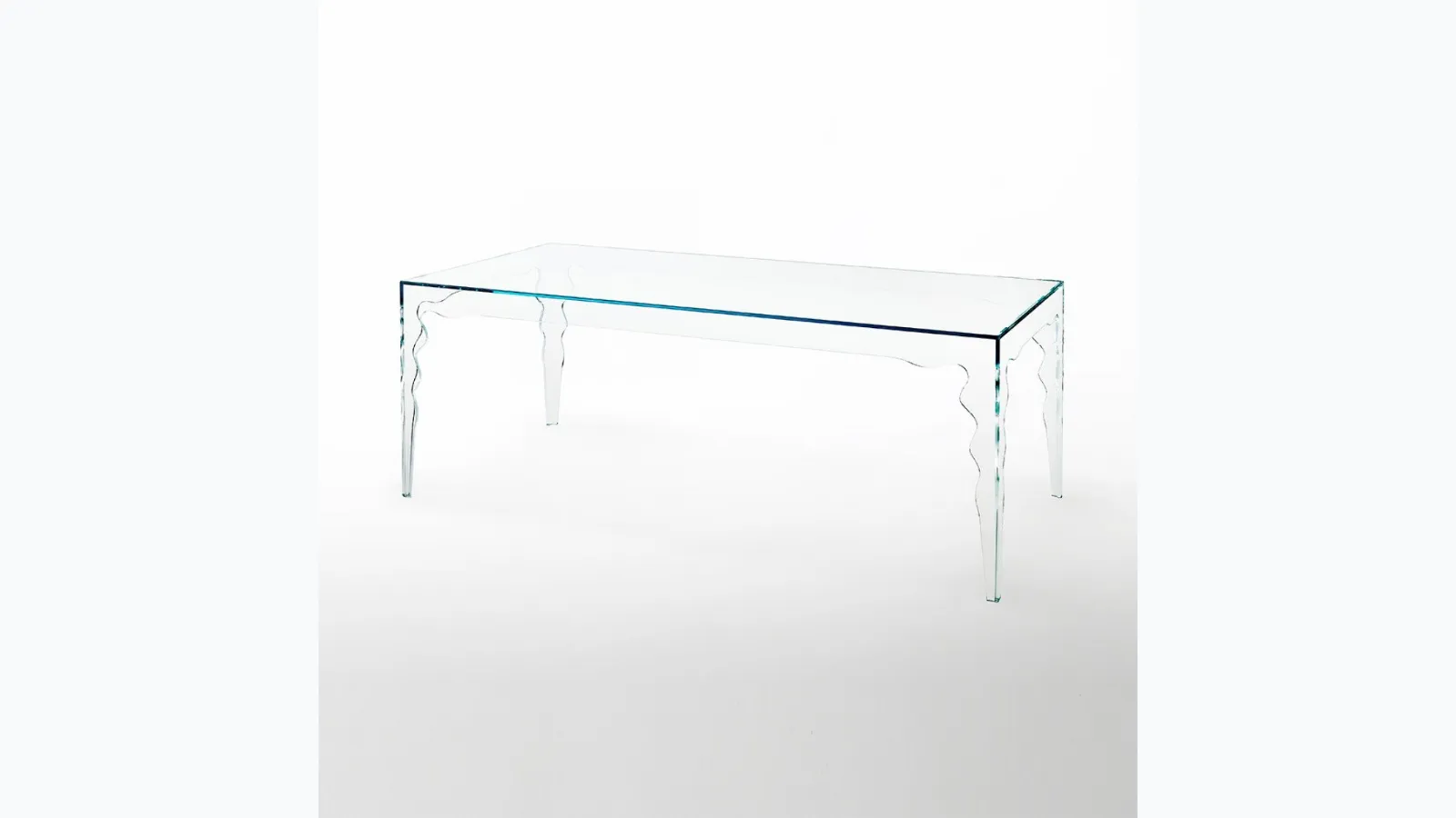 Rectangular Jabot table in extra light crystal with shaped legs by Glas Italia.