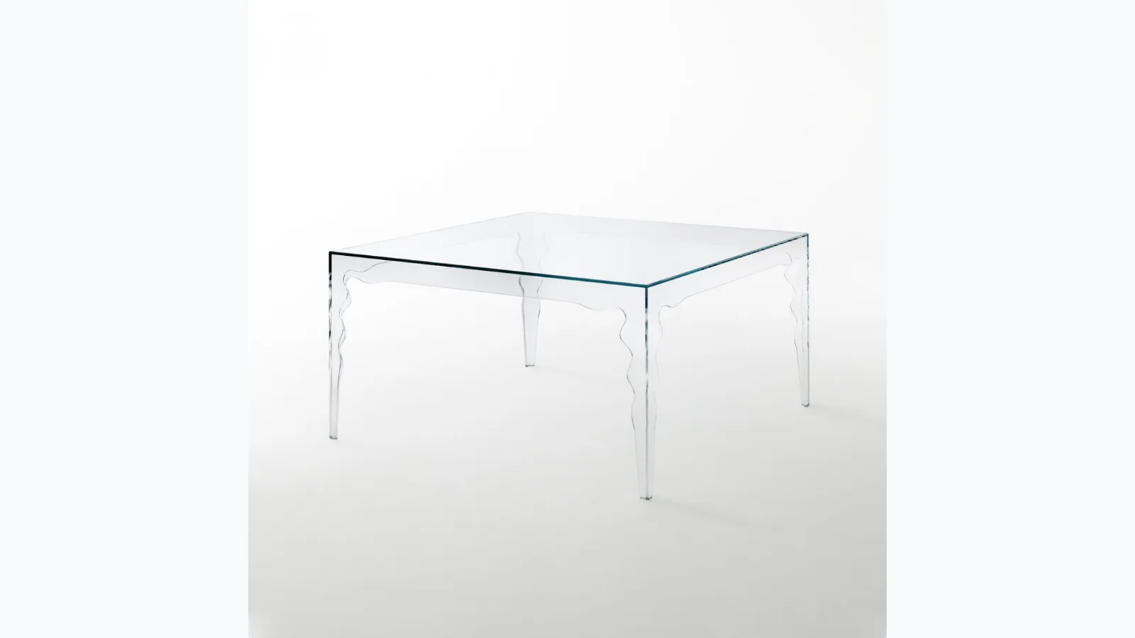 Square Jabot table in extra-clear glass with shaped legs by Glas Italia