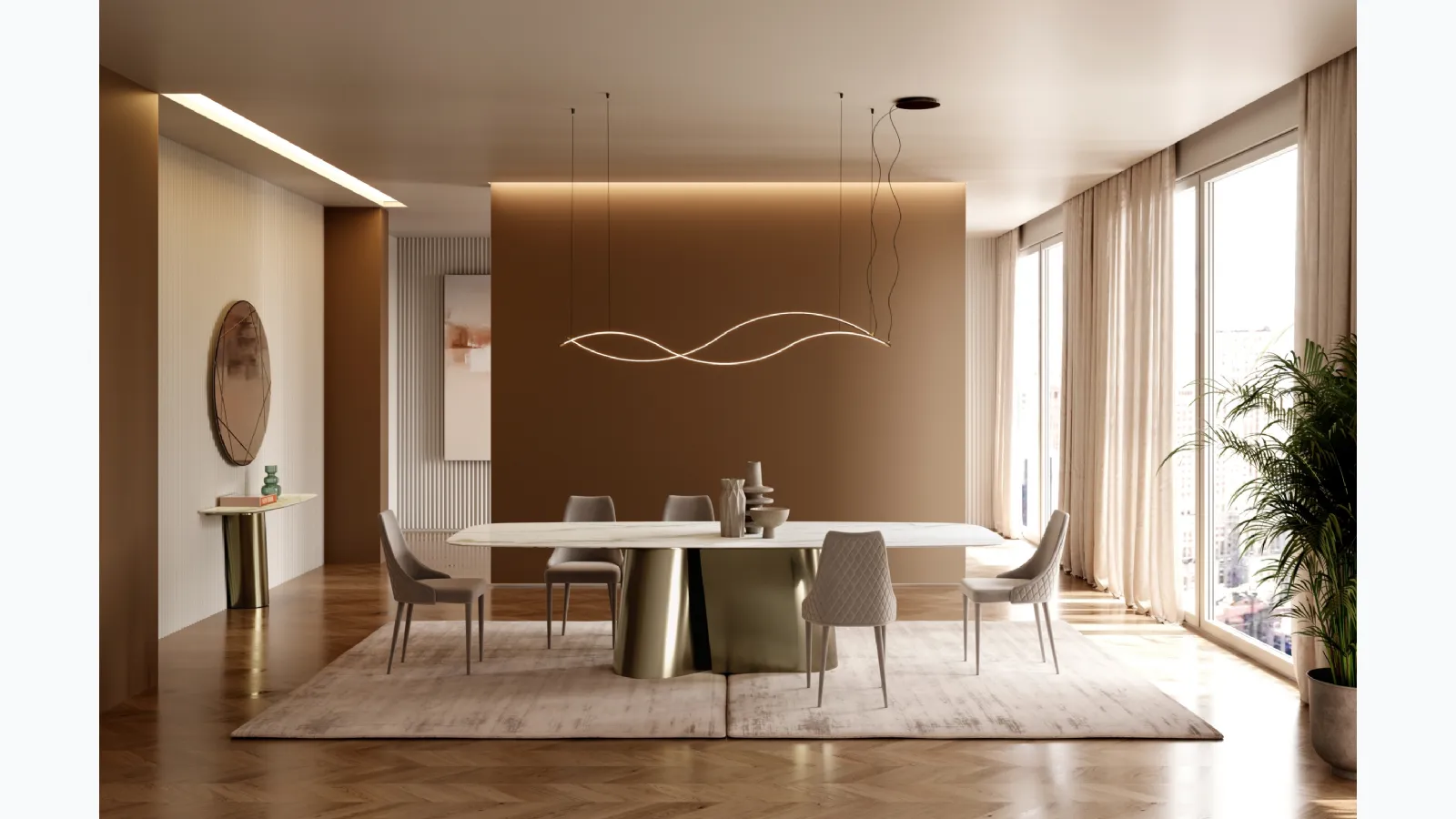 Extendable Kimono table in SuperMarble by Bontempi.