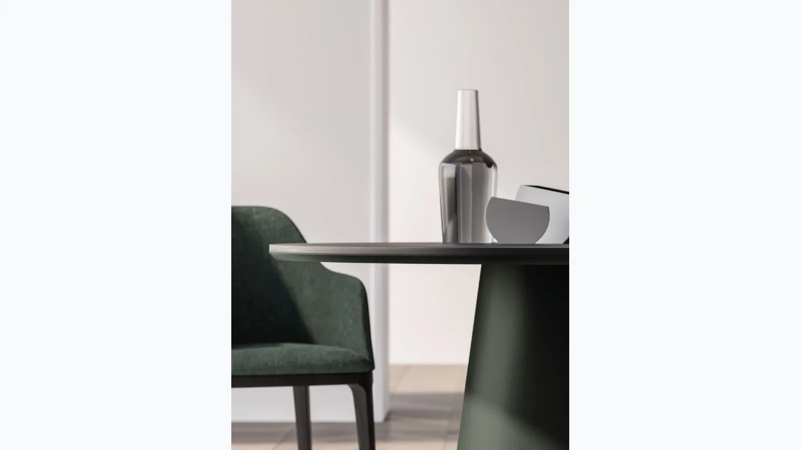 Round table Koni with textured melamine Carbon top by Orme.