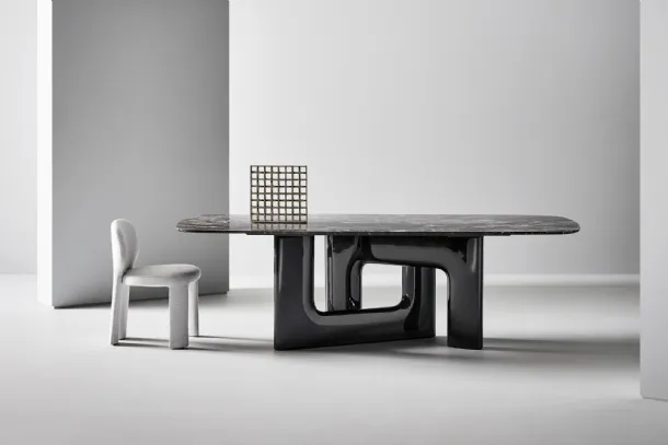 Liaison design table with marble top and polyurethane base by Bonaldo