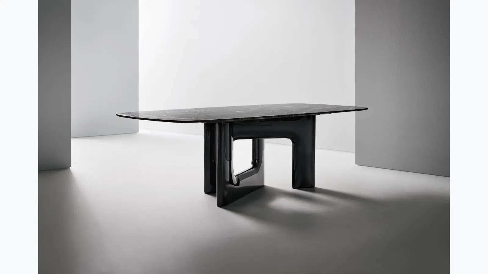 Liaison design table with marble top and polyurethane base by Bonaldo
