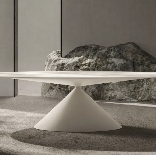 Maxy Clay table in white textured spatulate finish by Desalto.