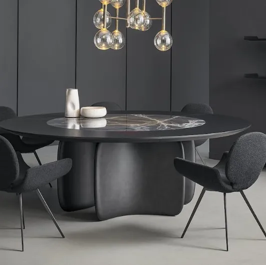 Round table Mellow ST with wooden and ceramic top and polyurethane base by Bonaldo.