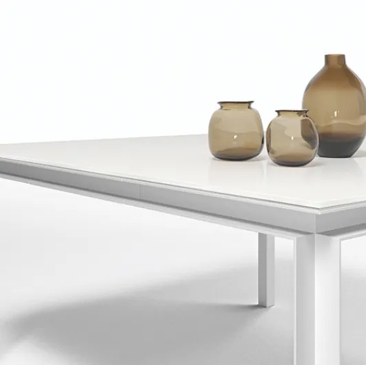 Mille glass and metal table by Minotti Italy.