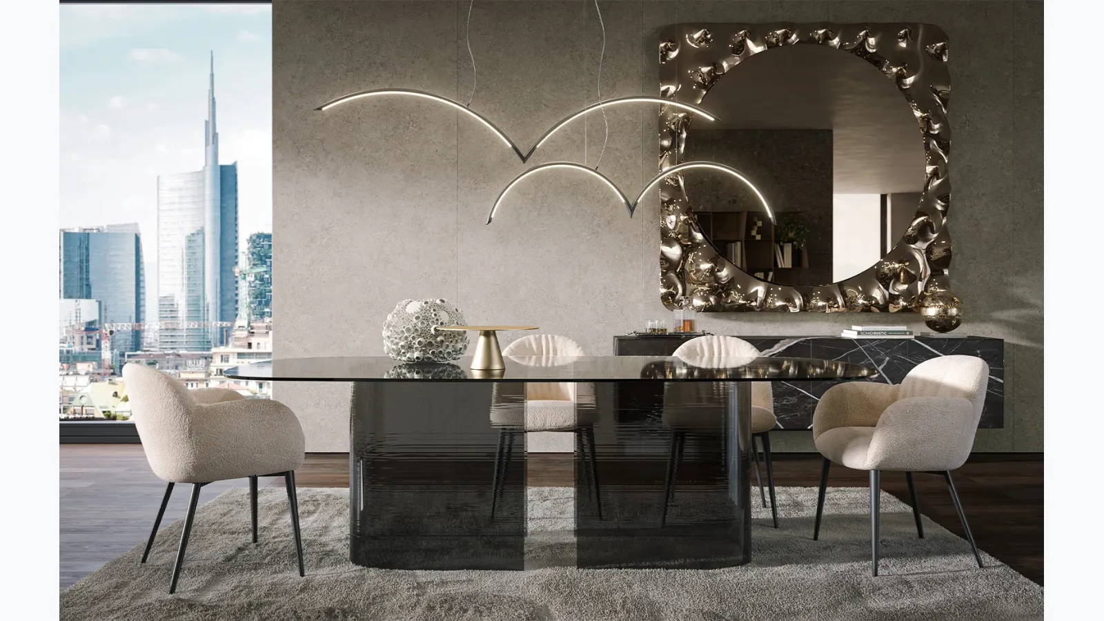 Glass table Millerighe by Tonin Casa.