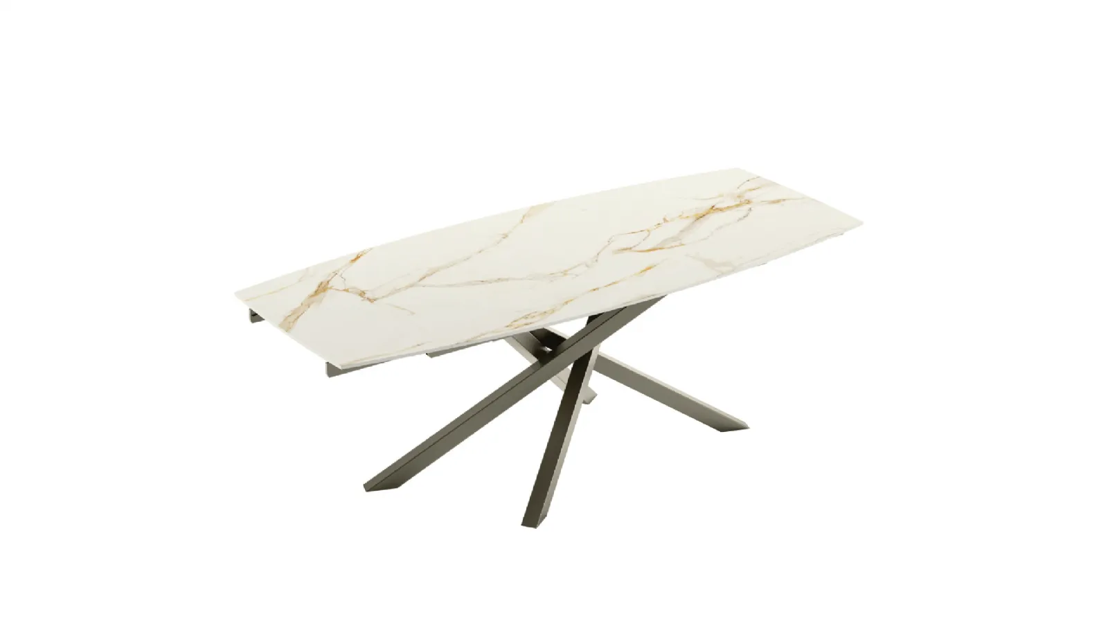 Extending table Ouverture Caranto with ceramic top and metal structure by Veneta Cucine.