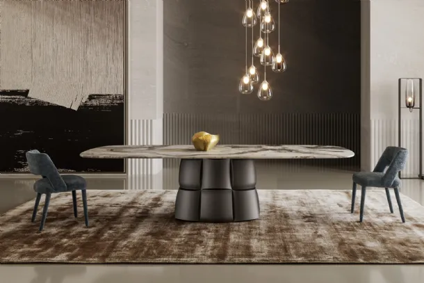 Palazzo table with marble top and polyurethane base by Bonaldo.