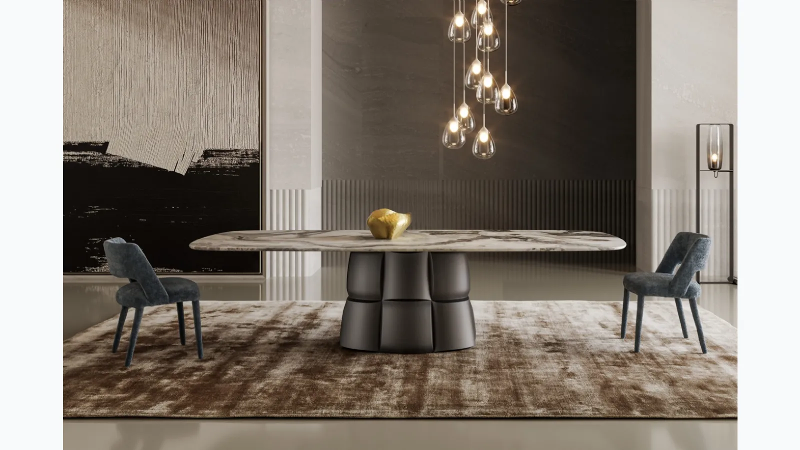 Palazzo table with marble top and polyurethane base by Bonaldo.