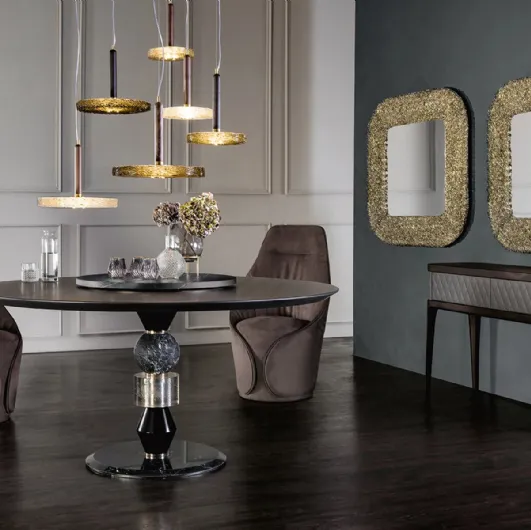 Round table with Pandora wood top by Tonin Casa.