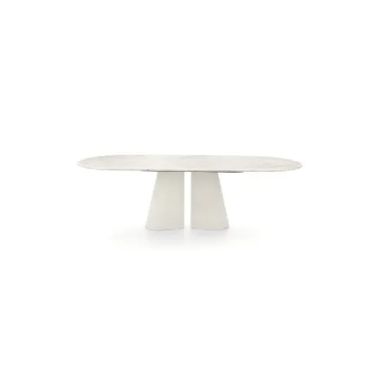 Oval Pillar table in marble and cement by Ditre Italia.