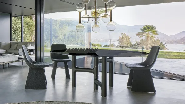 Pivot oval glass table with Bonaldo wooden base.