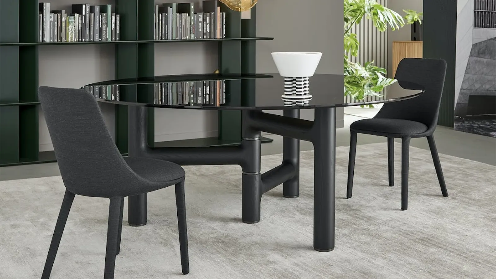 Round Pivot glass table with wooden base by Bonaldo
