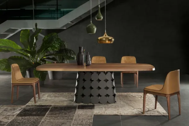 Pois table with wooden top and metal base by Tonin Casa.