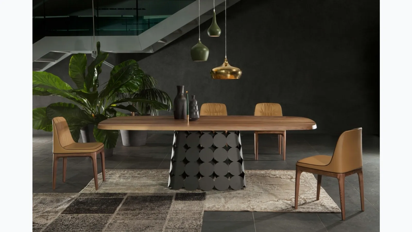 Pois table with wooden top and metal base by Tonin Casa.