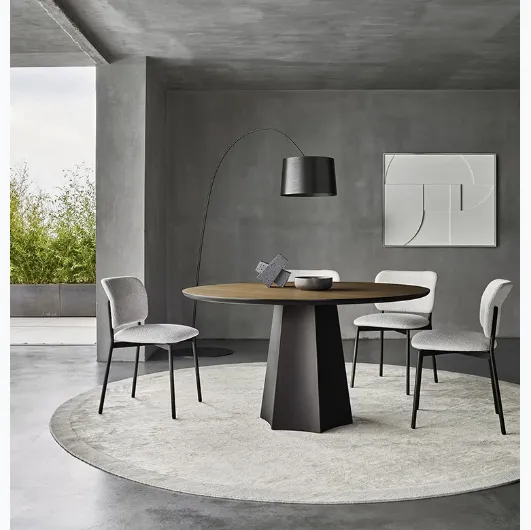 Round polyhedron table in thermotreated Oak by Sangiacomo