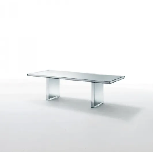 Prism Mirror table in extra-light silvered transparent crystal by Glas Italia.