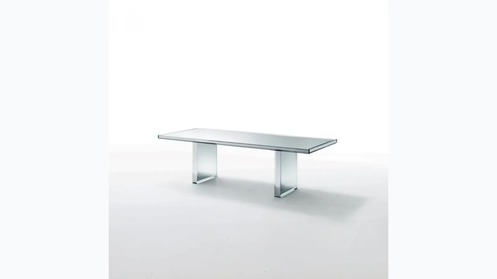 Prism Mirror table in extra-light silvered transparent crystal by Glas Italia.