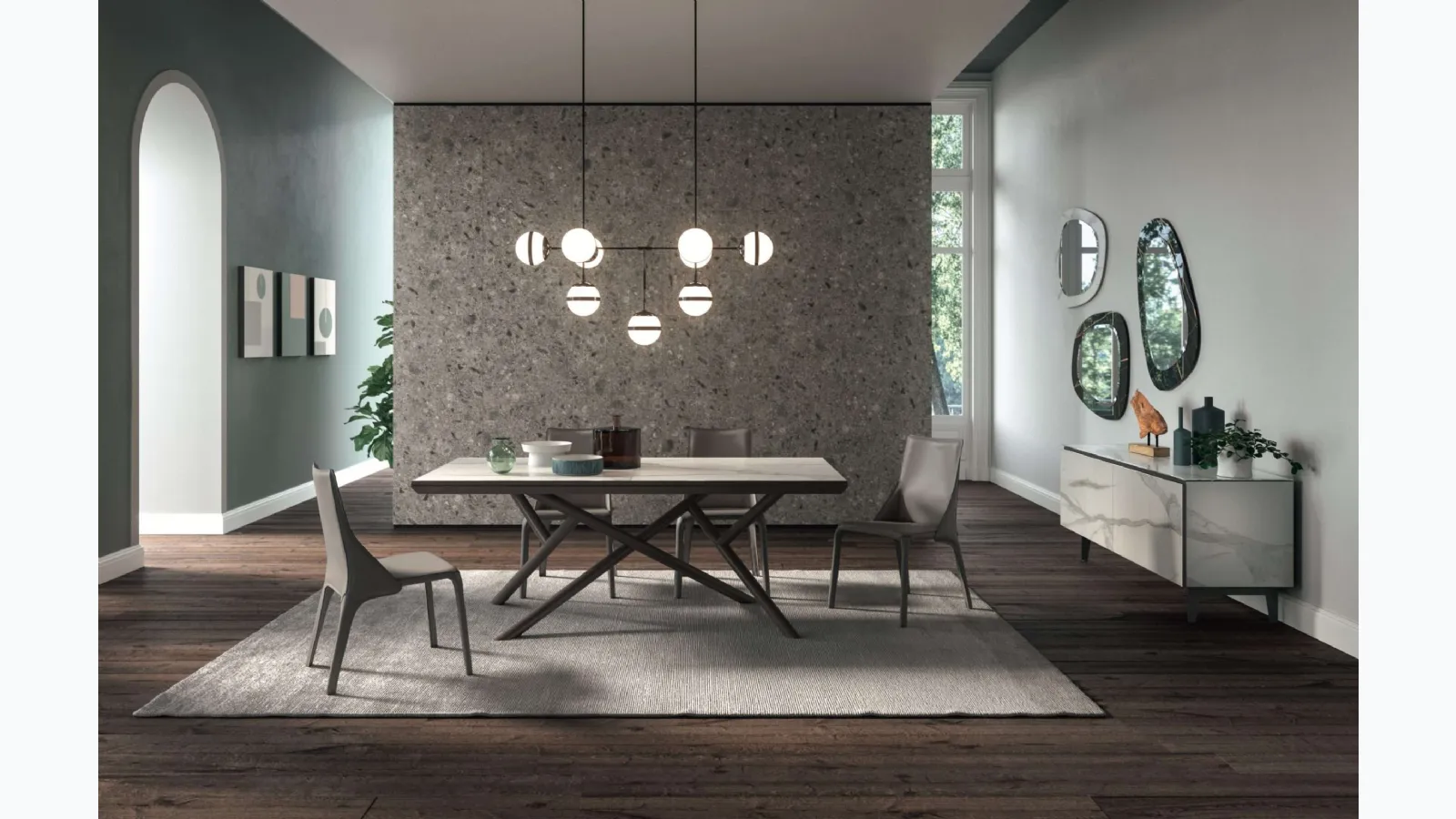 Extensible table Random Marble Glass by Ozzio