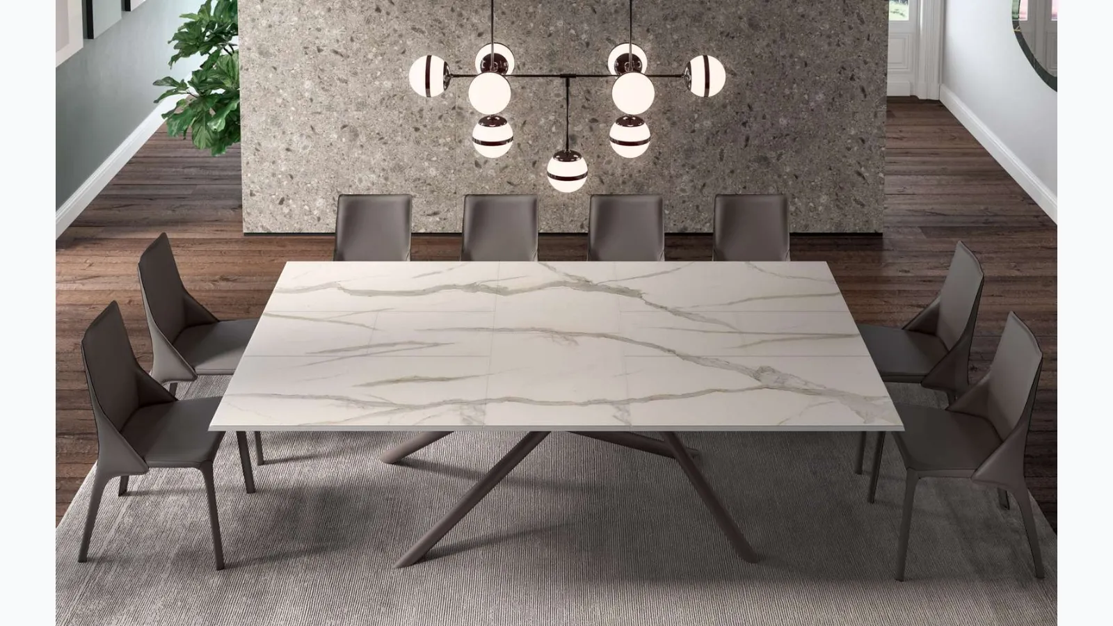 Random Marble Glass extendable table by Ozzio