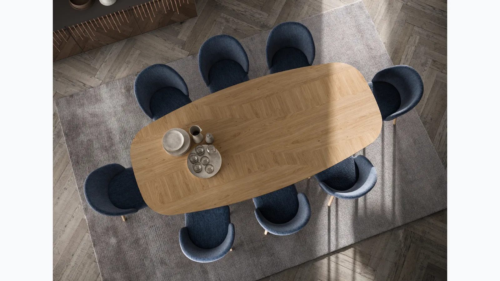 Fixed wooden dining table Random by Ozzio.