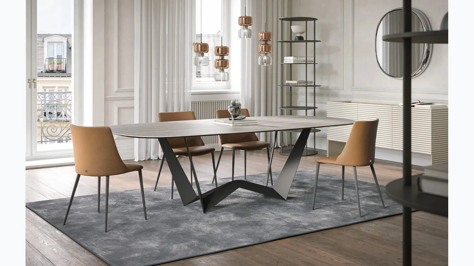 Reverse table in Travertine gres by Tonin Casa.