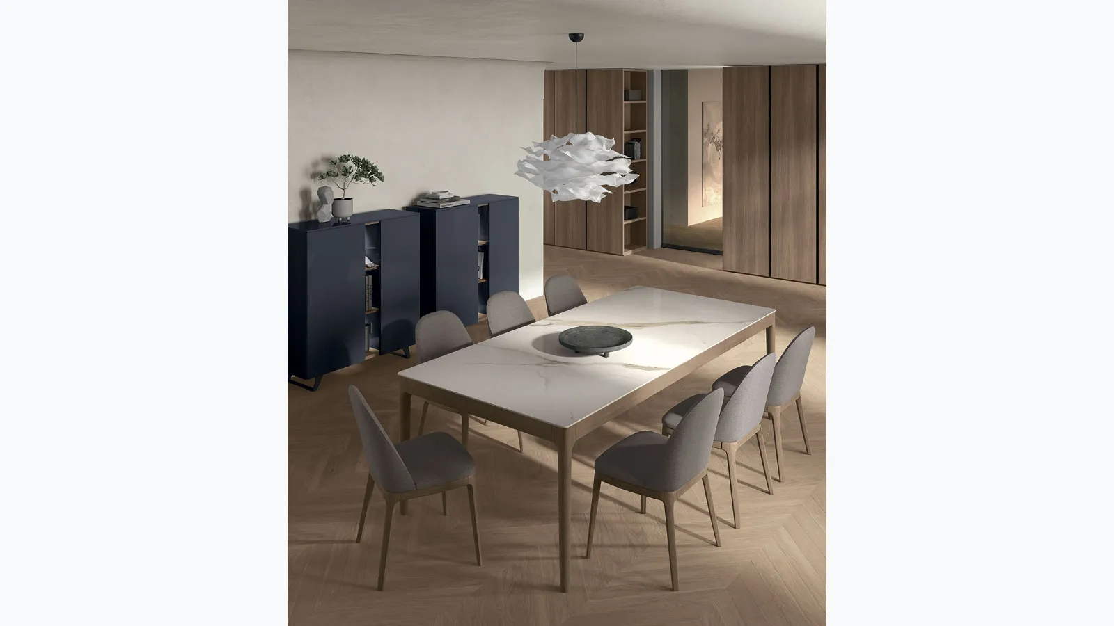 Savoy table in stoneware and wood by Tomasella.