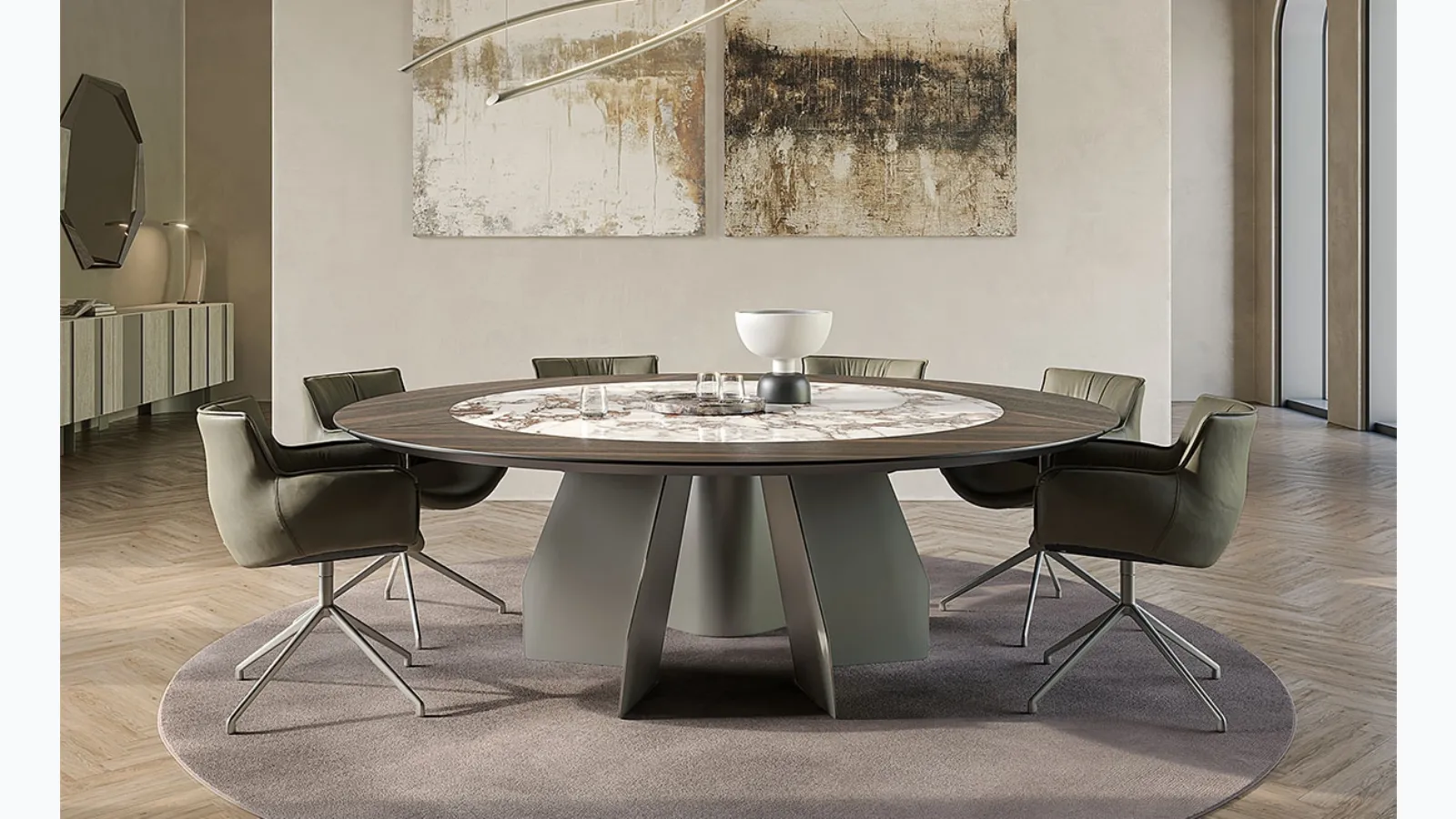 Table with wooden top and ceramic Senator Ker-Wood Round by Cattelan Italia.