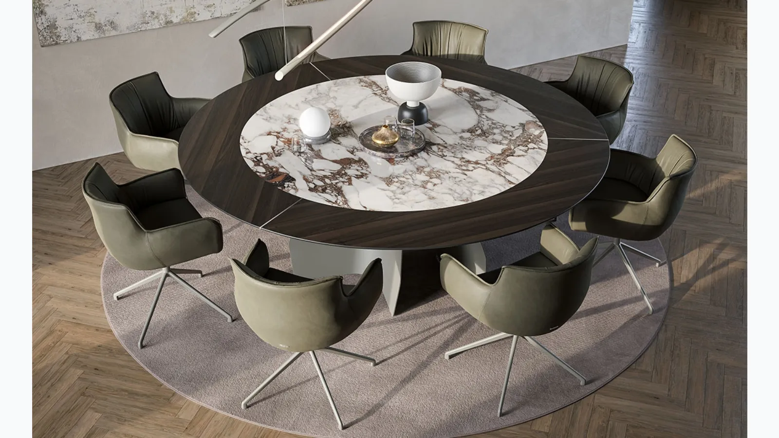 Table with wooden and ceramic top Senator Ker-Wood Round by Cattelan Italia.