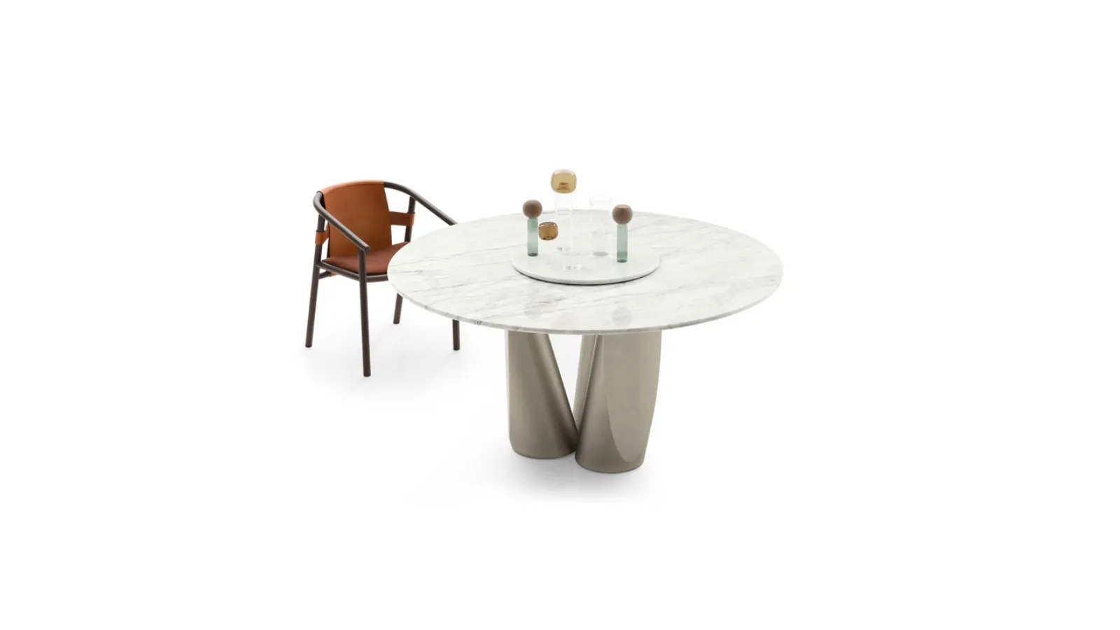 Round design table Sentei with marble top and metal base by Ditre Italia