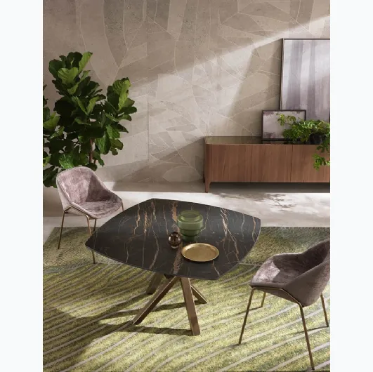 Extendable Shangai Square table with ceramic top and painted aluminum base by Riflessi.