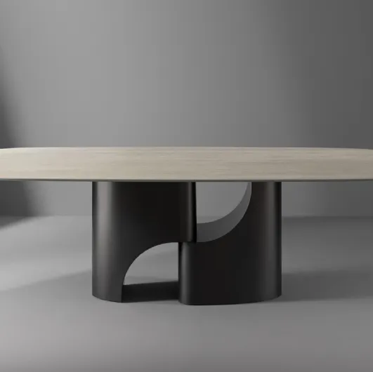 Taijitu table with marble top and metal base by Bonaldo.