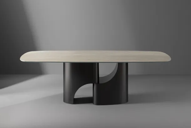Taijitu table with marble top and metal base by Bonaldo.