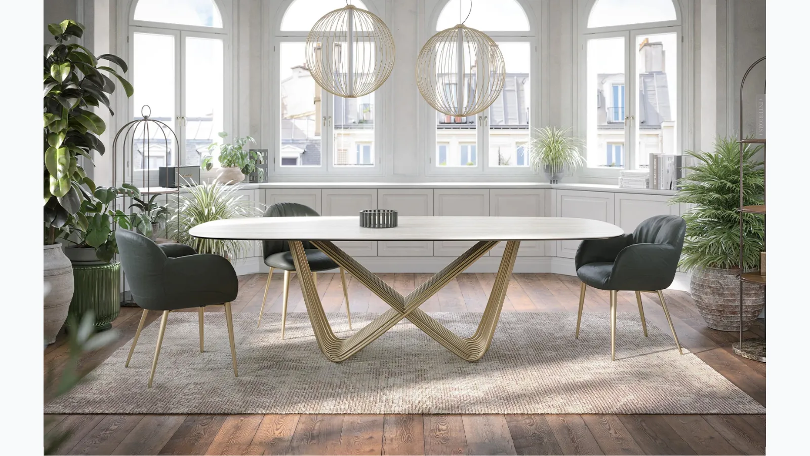 Tension table with travertine gres top by Tonin Casa.