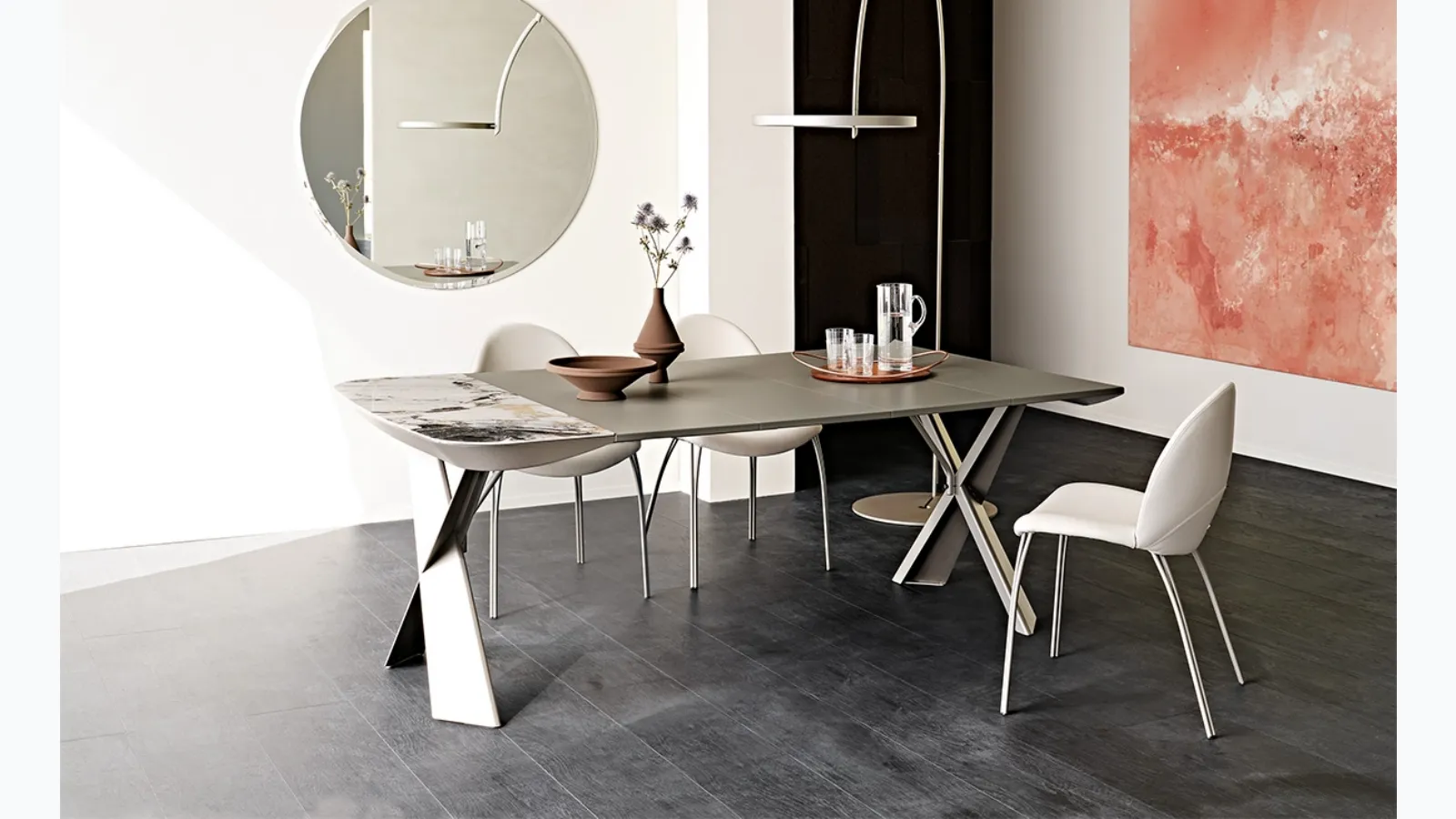 Extendable console table with ceramic top and metal base Terminal Keramik Drive by Cattelan Italia.