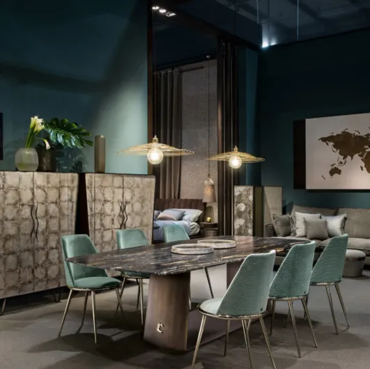 Teseo table with marble top and metal base by Cantori.